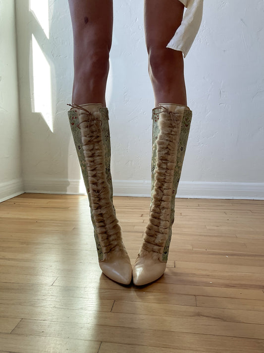 Tapestry Fur Boots (7.5 US)