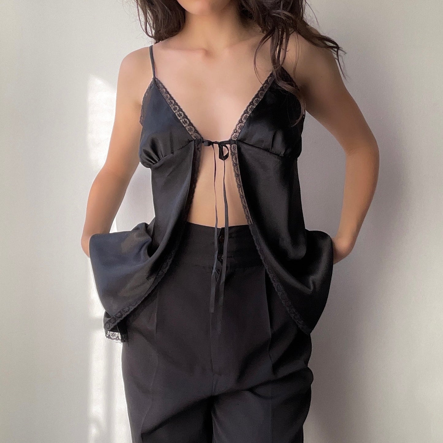 Black Satin Tie Top (S/M)