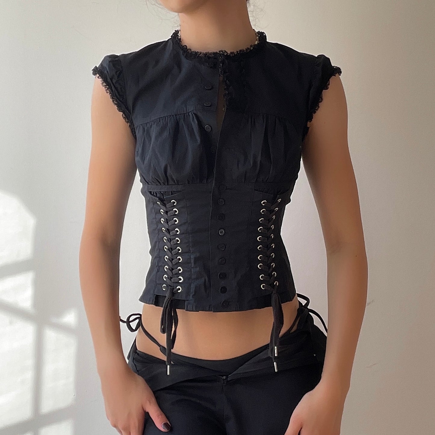 Midnight Lace Up Top (XS/S)