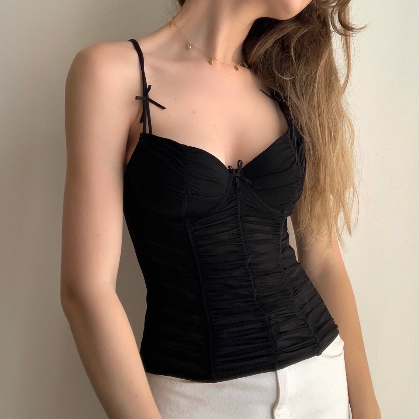 Ruched Black Bustier (36B/34C)