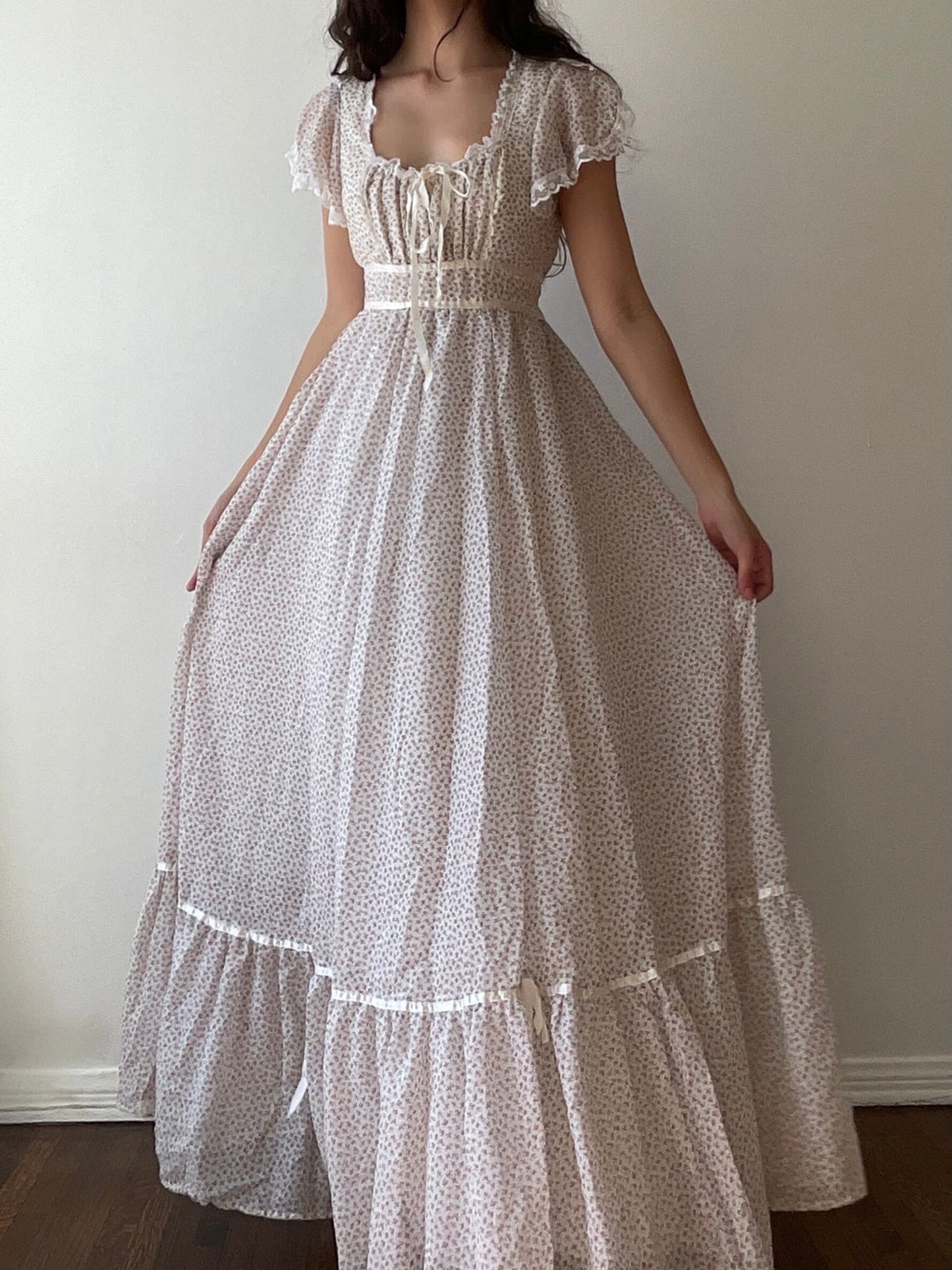 Gunne Sax Floral Flutter Gown (S/M)