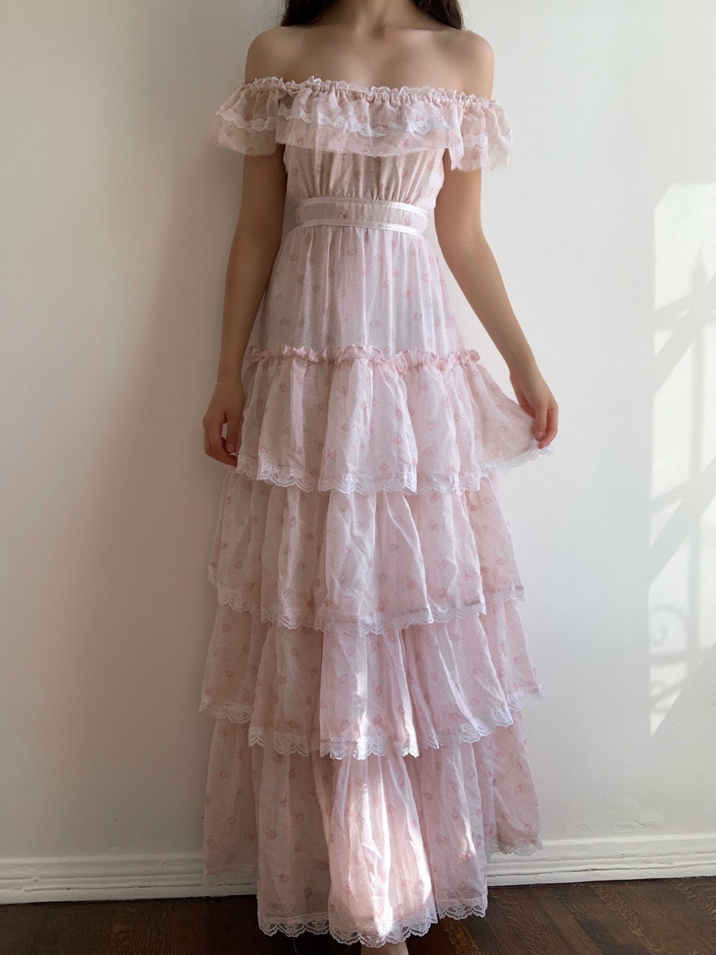 Gunne Sax Pink Ruffle Dress (XS/S)