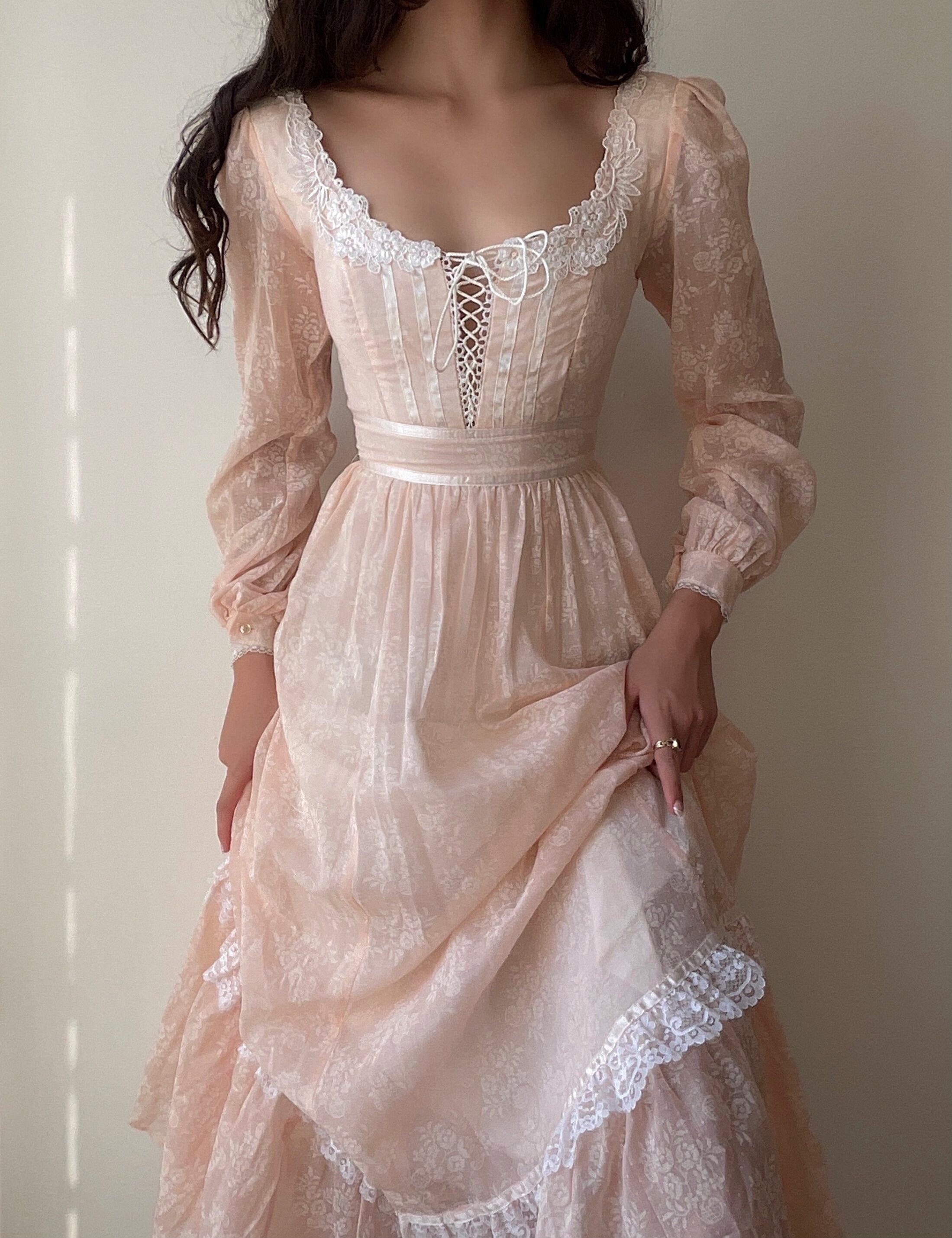 Gunne Sax Pink Petal Gown XXS XS