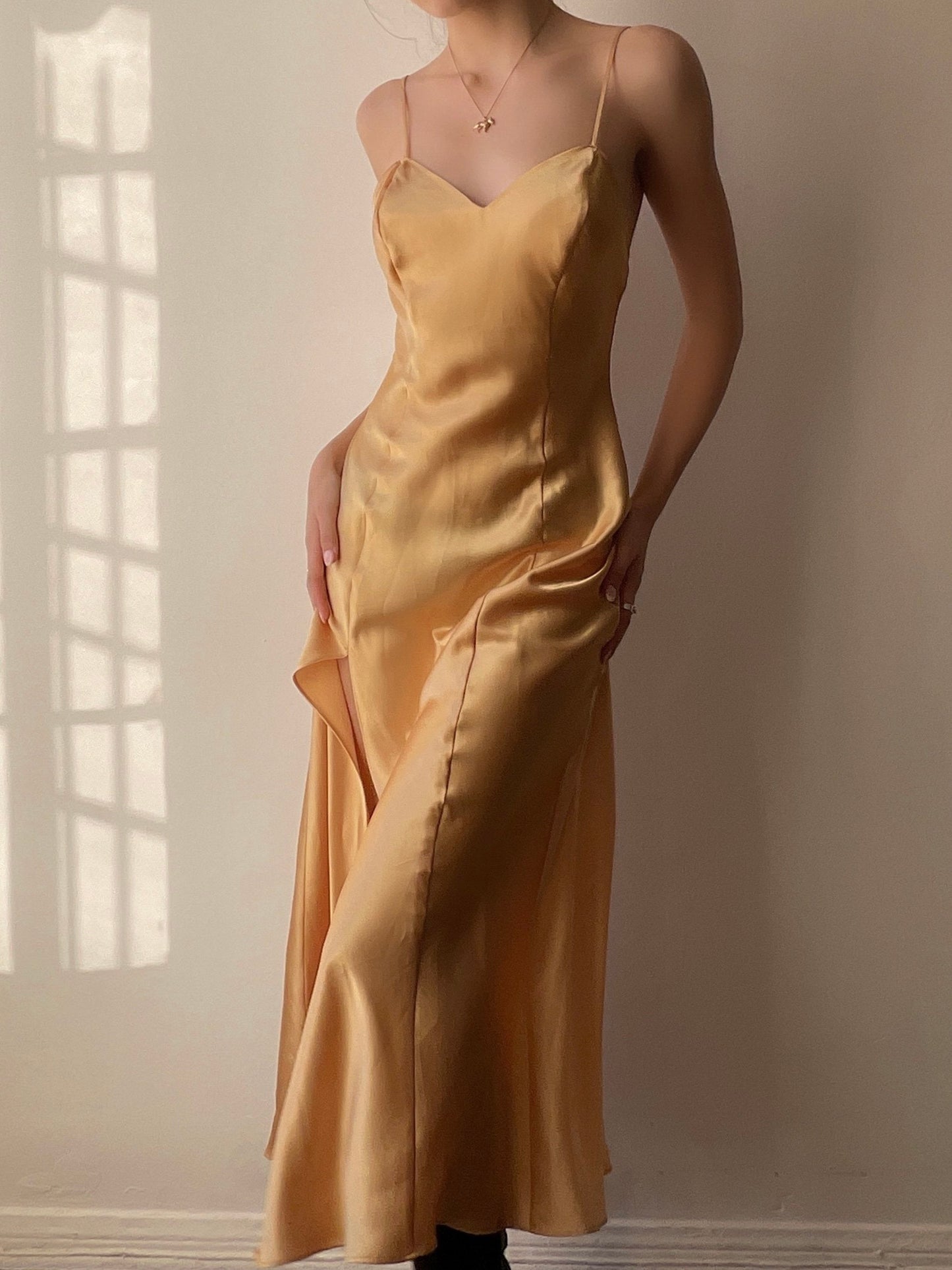 Golden Satin Gown (XS/S)