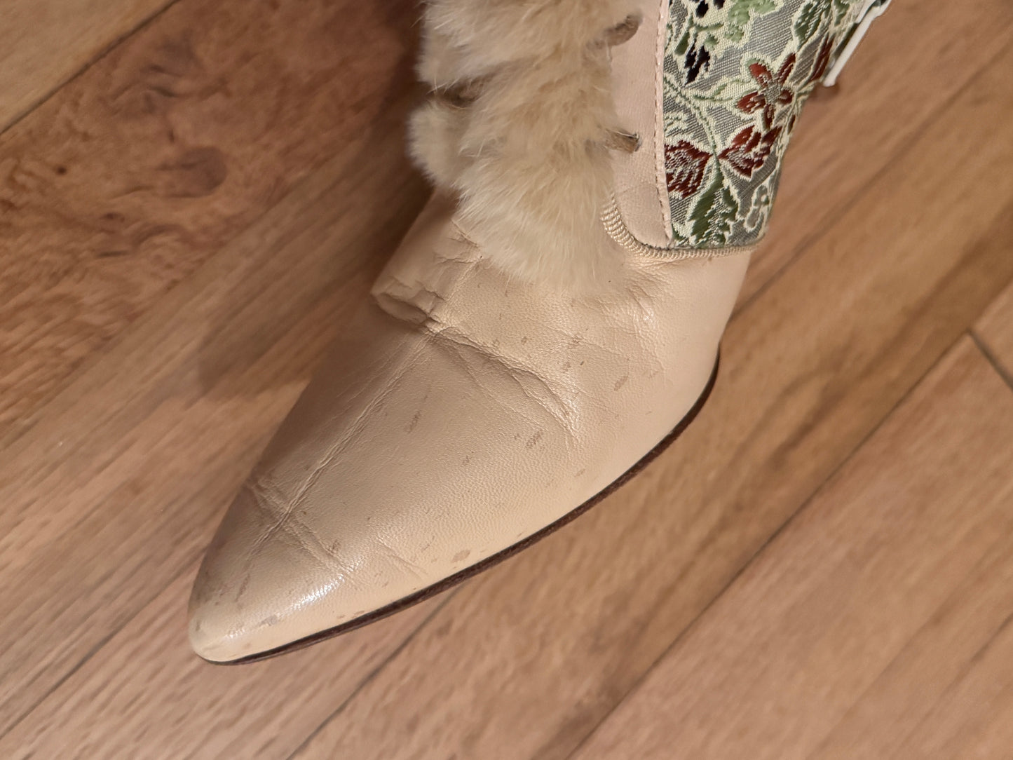 Tapestry Fur Boots (7.5 US)