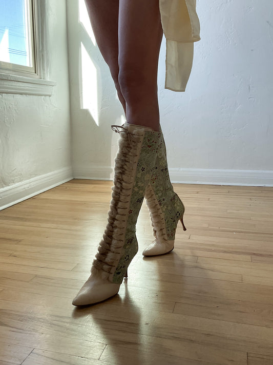 Tapestry Fur Boots (7.5 US)