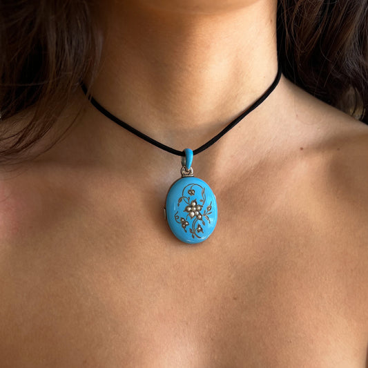 Azure Victorian Locket Necklace