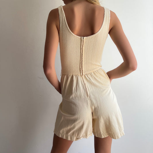 Cream Ribbed Playsuit (XS/S)