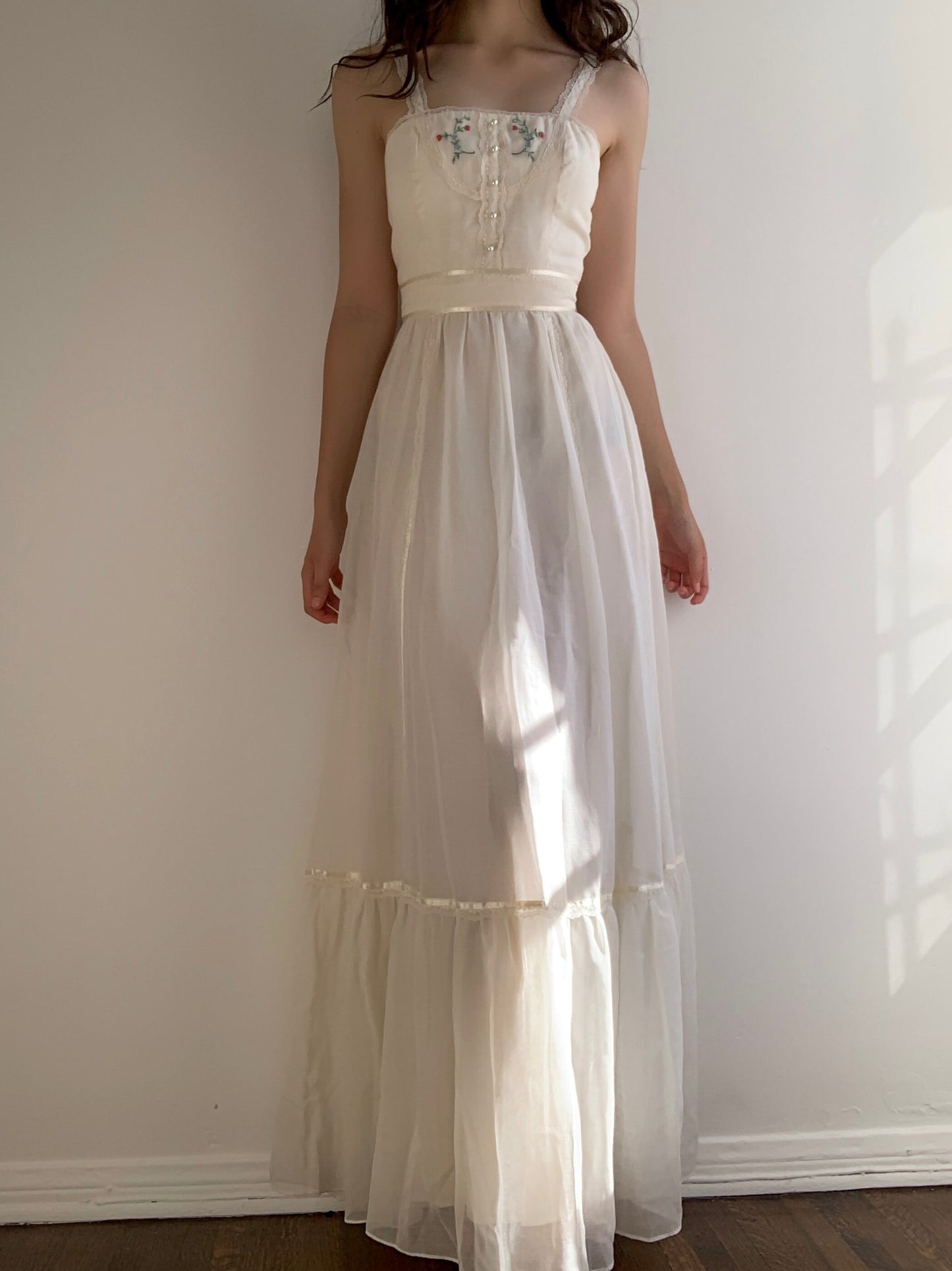 70s White Cottage Dress (XS/S)