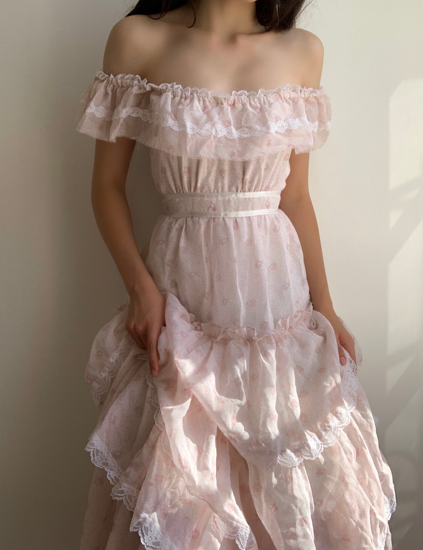 Gunne Sax Pink Ruffle Dress (XS/S)