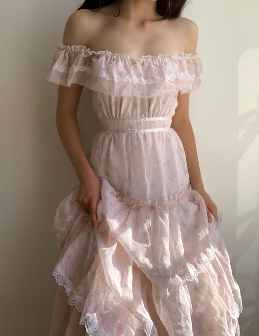 Gunne Sax Pink Ruffle Dress (XS/S)