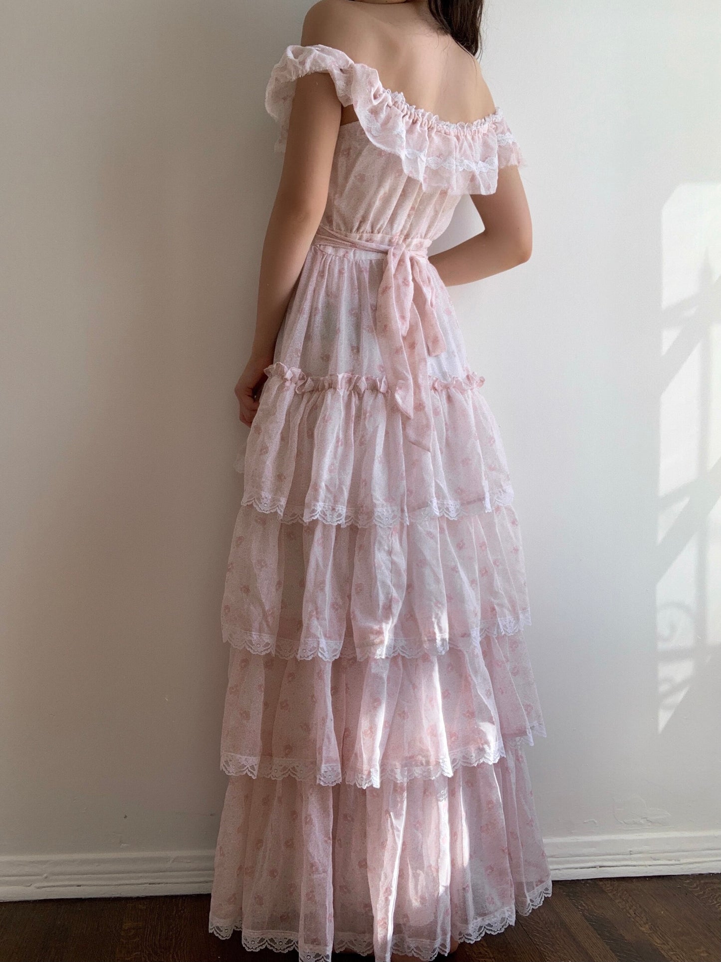 Gunne Sax Pink Ruffle Dress (XS/S)